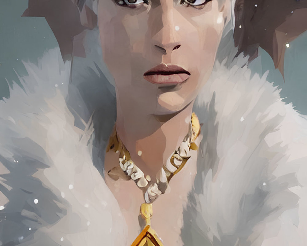 Regal woman with crown and fur cloak in digital painting