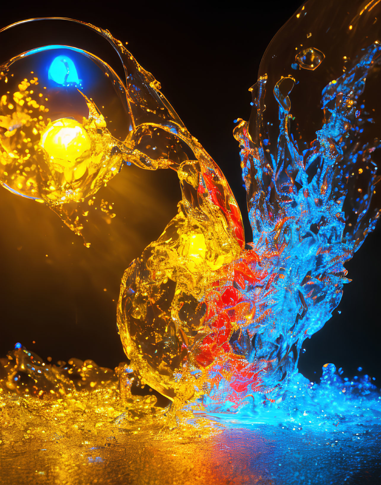 Colorful Water Splash with Bright Lights Display