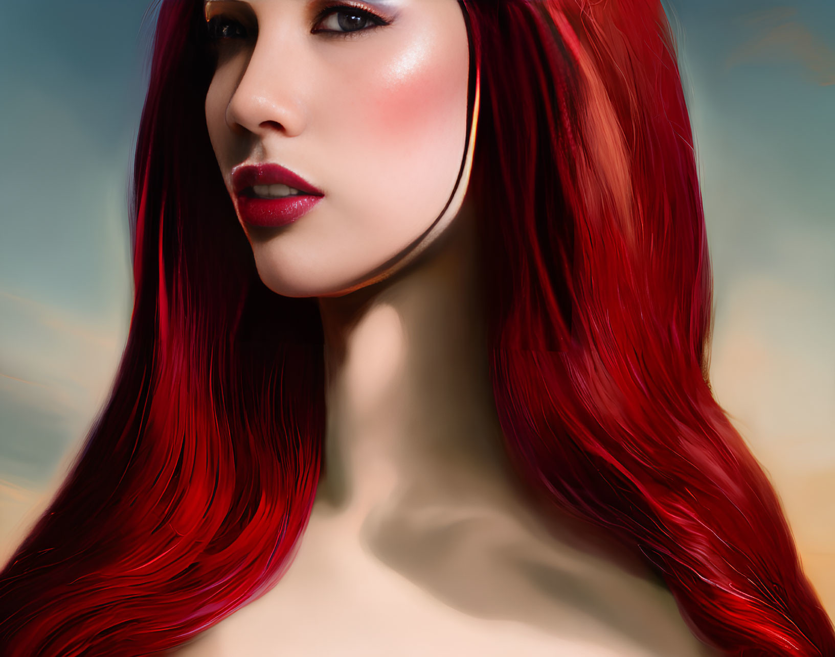 Vibrant Red Hair Woman Portrait with Striking Makeup