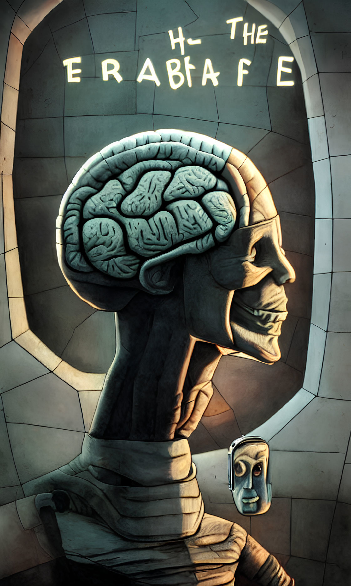 Detailed graphic illustration of exposed brain in profile view.