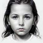 Monochrome high-resolution portrait of young girl with intense eyes in light top