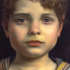 Portrait of Young Boy with Brown Curly Hair and Striped Shirt