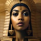 Woman in Egyptian Pharaoh-Inspired Headdress and Collar: Majestic Aura