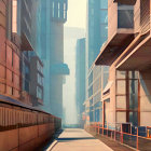 Sunlit Urban Street with Tall Buildings and Shadows