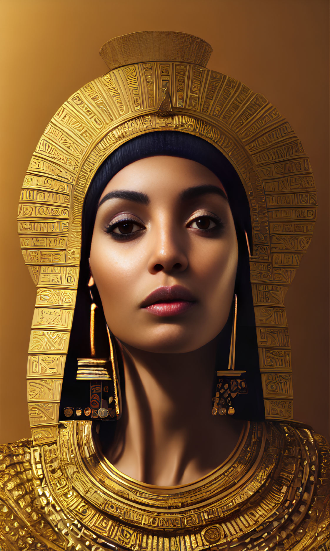 Woman in Egyptian Pharaoh-Inspired Headdress and Collar: Majestic Aura