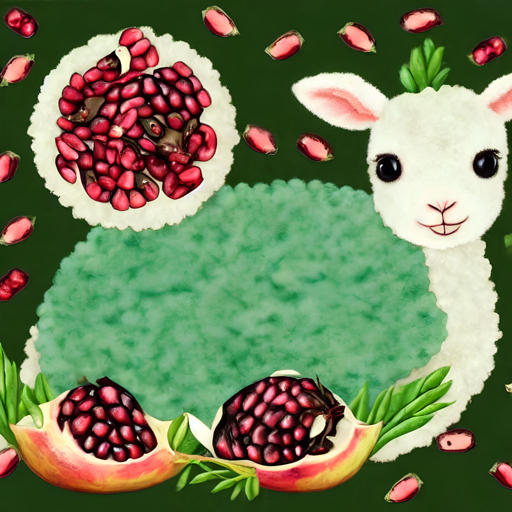 Unique Lamb Illustration with Pomegranate Body and Surroundings