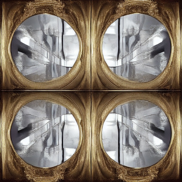 Symmetrical Circular Frames with Grayscale Abstract Reflections