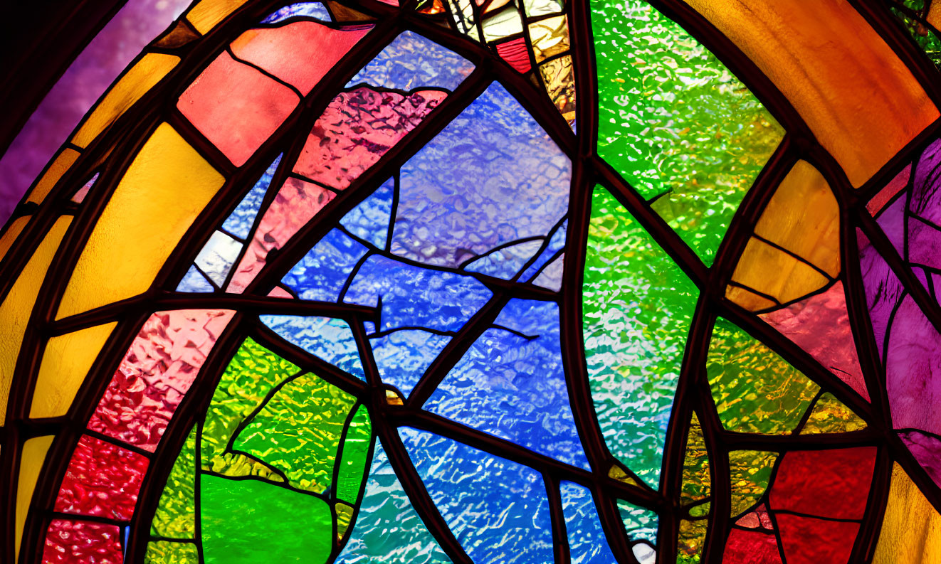 Vibrant Stained Glass Window with Red, Blue, Green & Yellow Panes