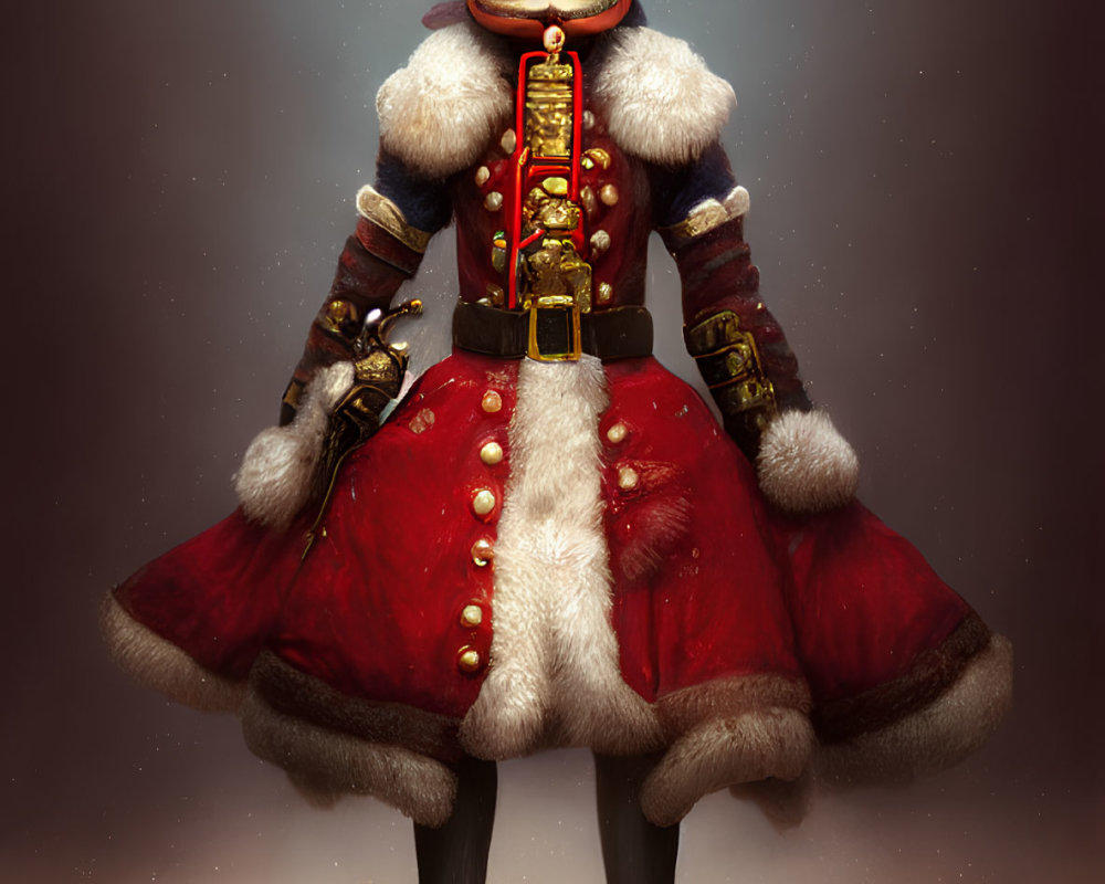 Animated Nutcracker Character in Red and Gold Uniform