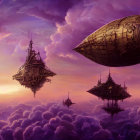 Ornate airships in purple sunset haze