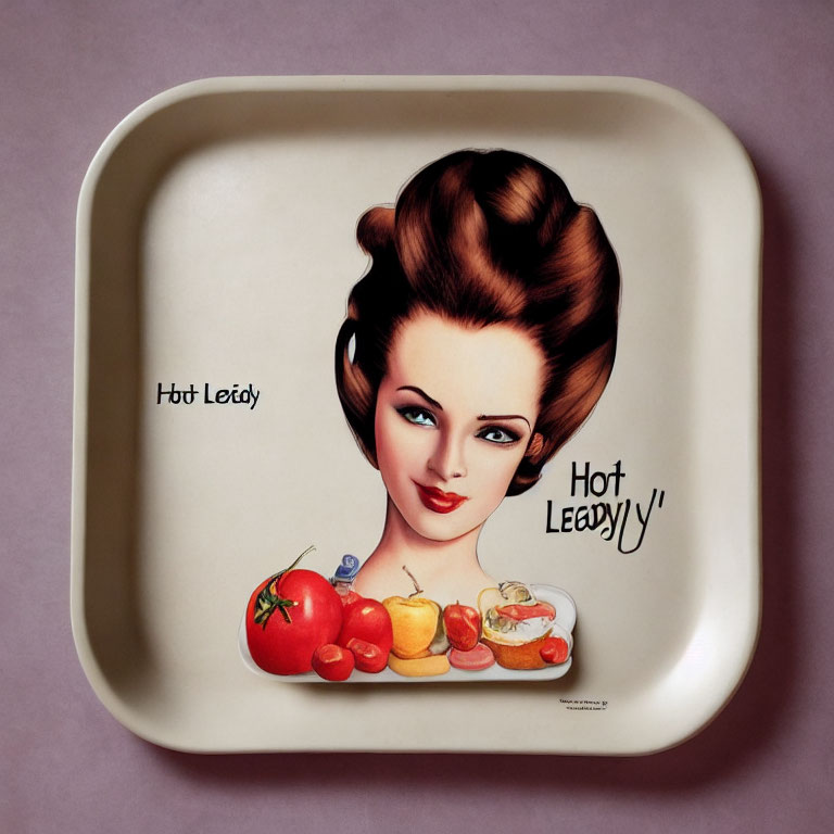 Vintage-style Tray with Printed Woman's Face & Assorted Foods, "Hot Leády" Ph