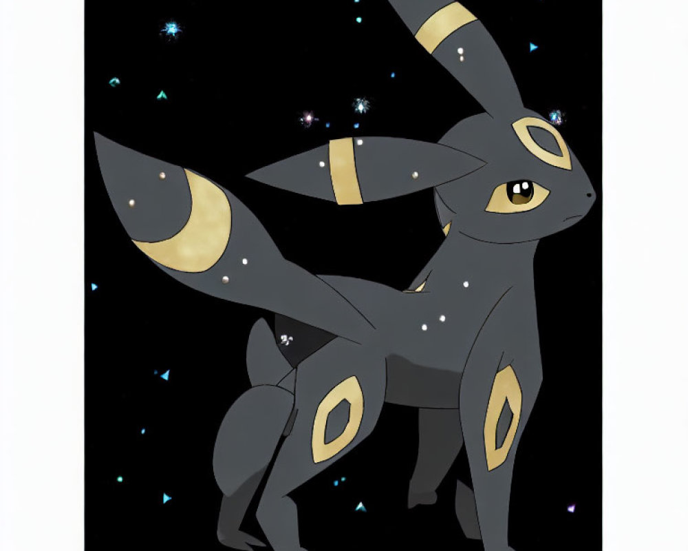 Black and Yellow Pokémon Umbreon in Starry Night Scene