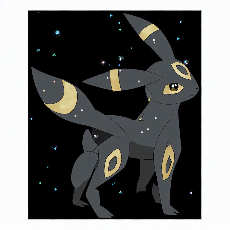 Black and Yellow Pokémon Umbreon in Starry Night Scene