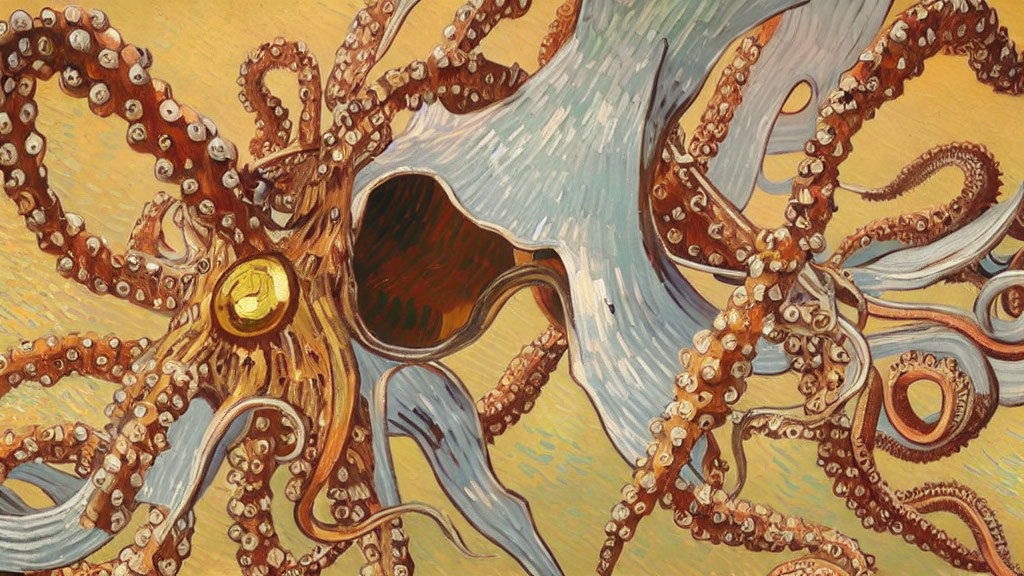 Detailed Octopus Illustration with Golden Eye and Textured Skin