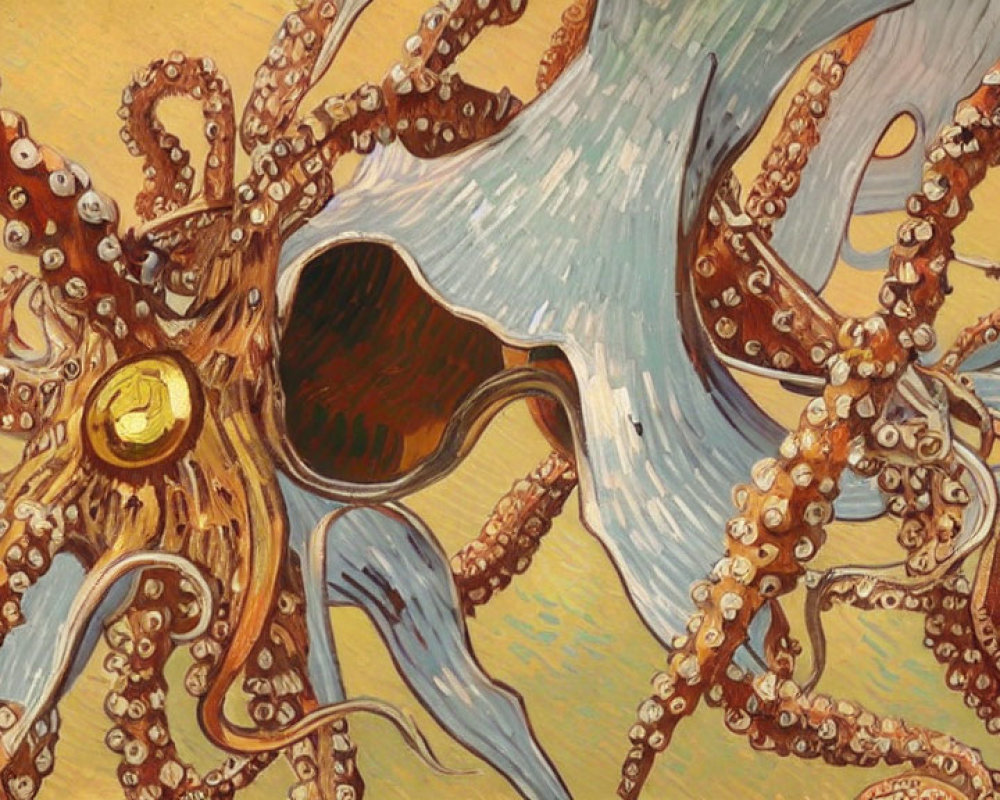 Detailed Octopus Illustration with Golden Eye and Textured Skin