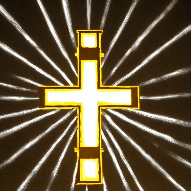 Golden Cross with Radiant White Beams on Dark Background