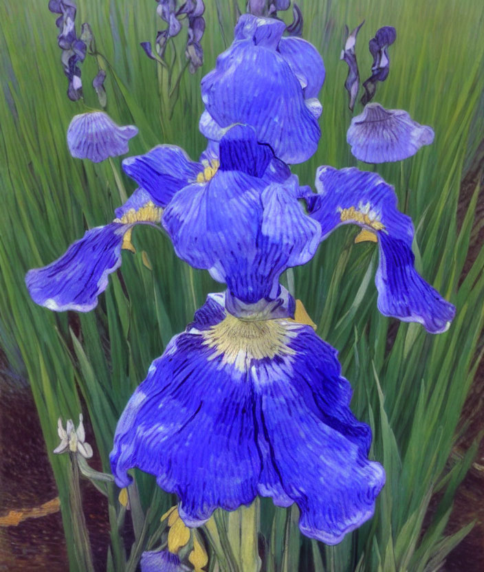 Blue Iris Flower Amidst Green Leaves and Other Irises