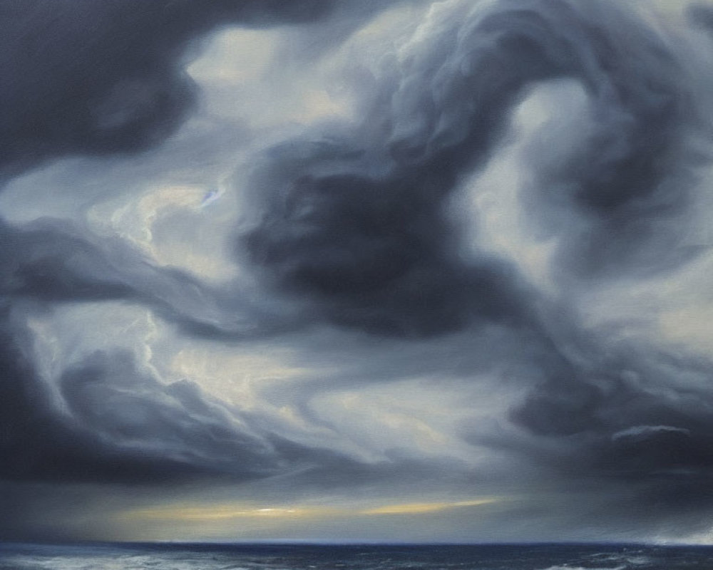 Dramatic painting of stormy sea under cloudy sky