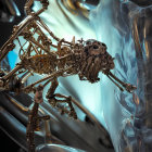 Detailed Mechanized Spider with Metallic Parts and Luminescent Eyes on Futuristic Background