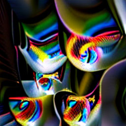 Vivid and Iridescent Abstract Shapes in Psychedelic Composition