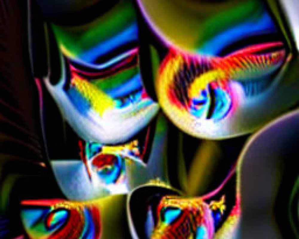 Vivid and Iridescent Abstract Shapes in Psychedelic Composition