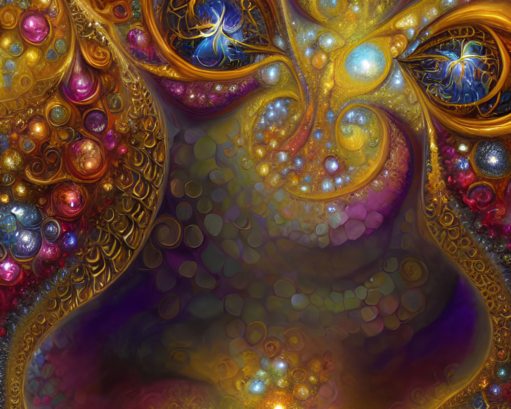 Colorful Abstract Digital Artwork with Whimsical Face and Intricate Patterns