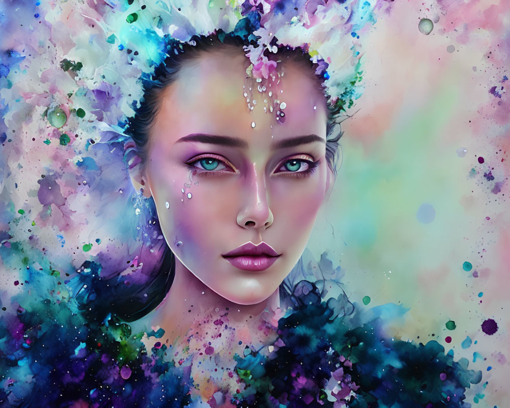 Colorful digital artwork of woman with cosmic, ethereal effect