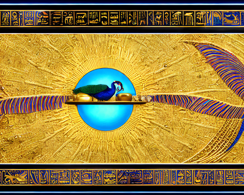 Colorful Egyptian Scarab Illustration with Wings on Blue Background