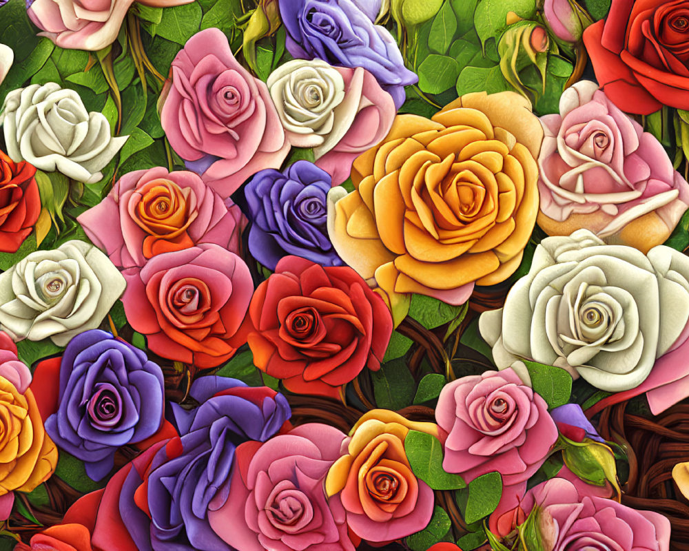 Multicolored Roses in Continuous Floral Pattern