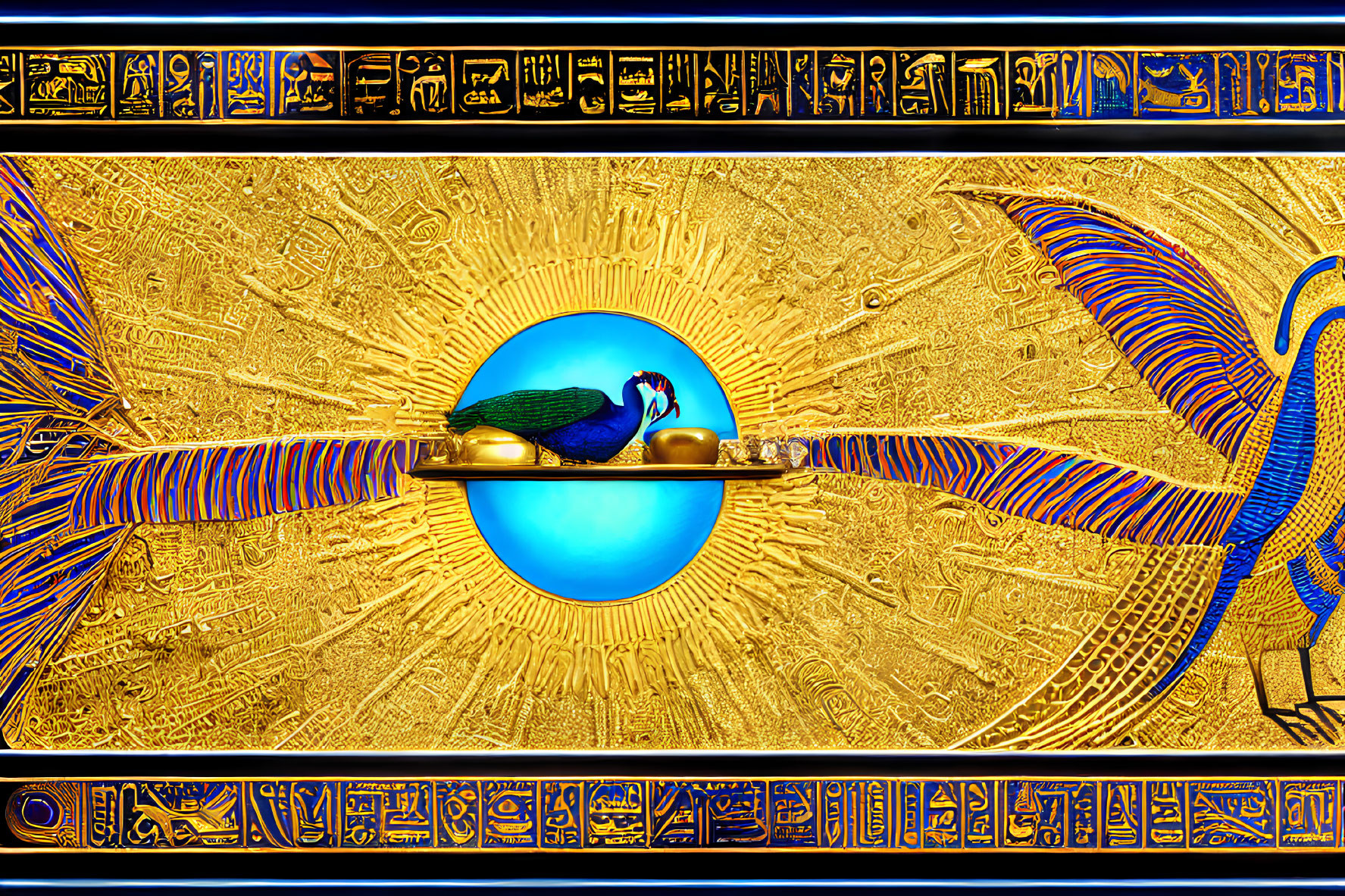 Colorful Egyptian Scarab Illustration with Wings on Blue Background