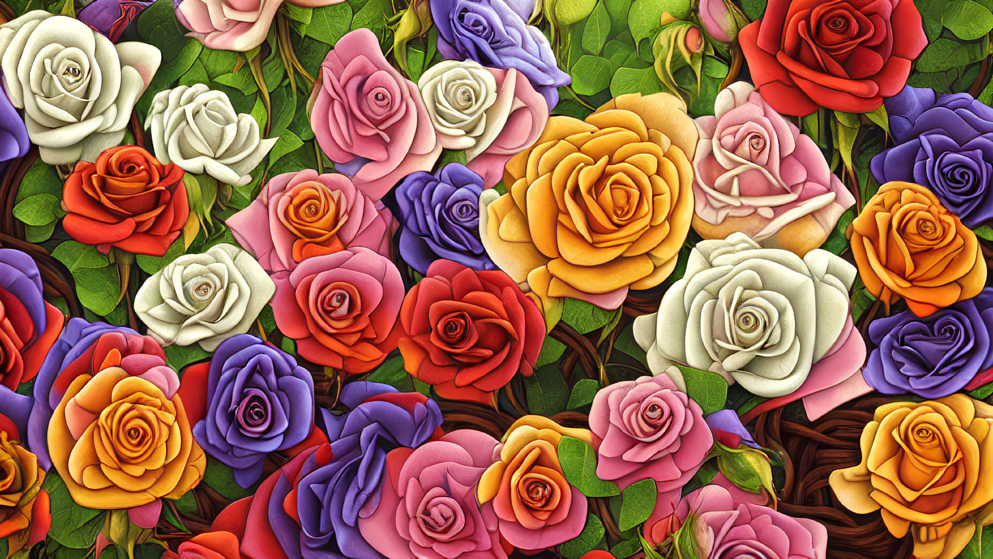 Multicolored Roses in Continuous Floral Pattern