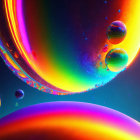 Colorful iridescent bubbles in cosmic backdrop with fluid motion