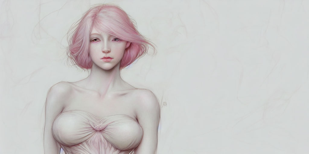 Woman with Pink Hair and Fair Skin in Minimalist Setting