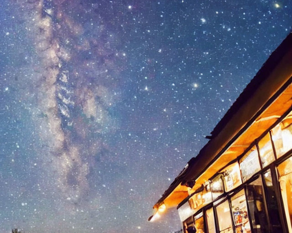 Outdoor dining under starry sky with visible Milky Way.