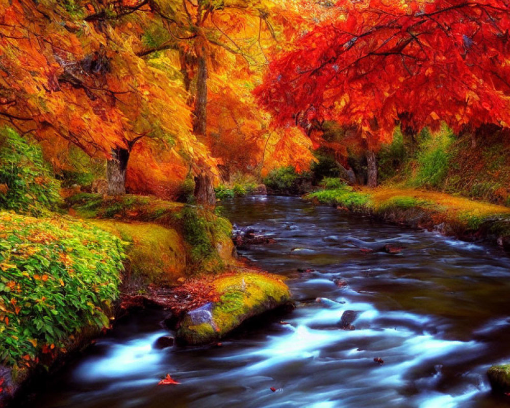 Scenic Autumn River with Vibrant Fall Foliage