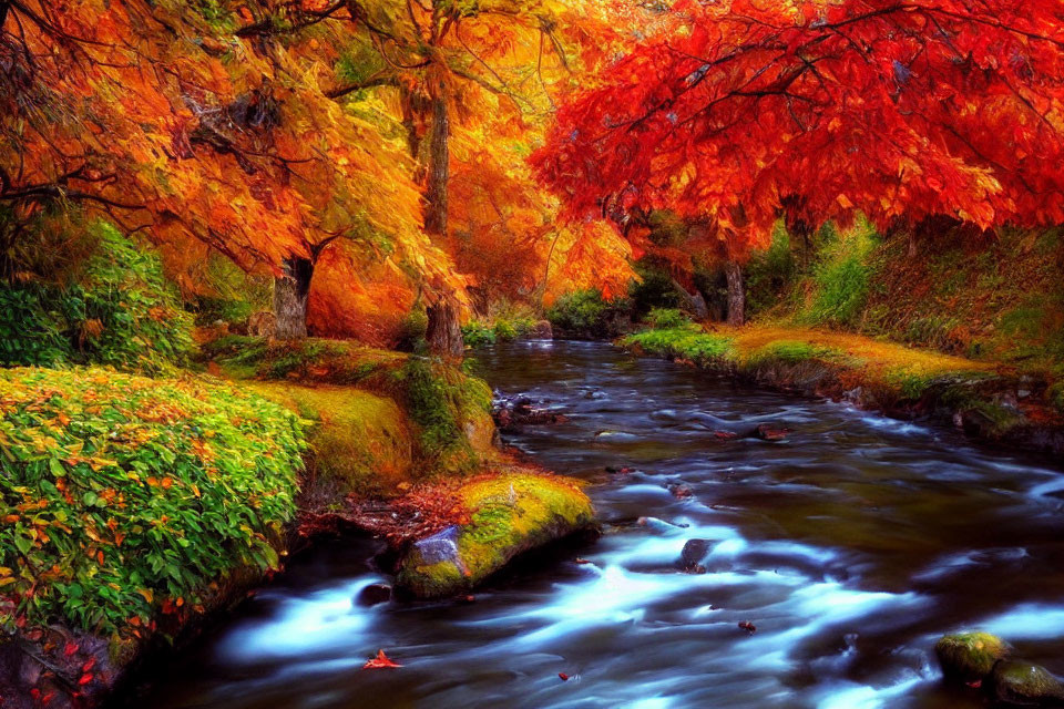 Scenic Autumn River with Vibrant Fall Foliage