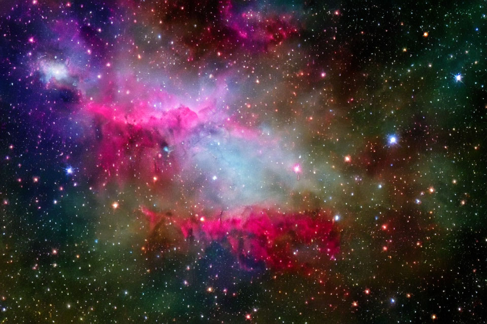 Colorful Space Nebula with Pink, Blue, and Green Hues