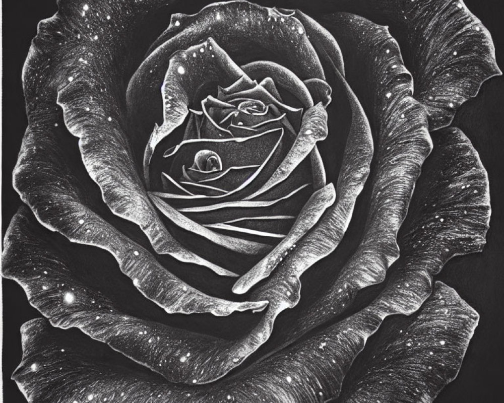 Detailed Monochromatic Rose Image with Subtle Shading and Textures