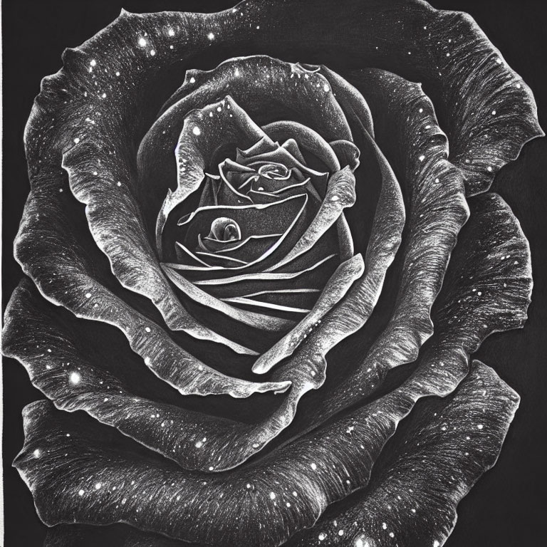 Detailed Monochromatic Rose Image with Subtle Shading and Textures