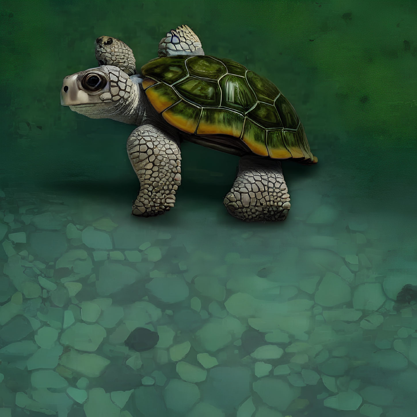 Detailed Tortoise Illustration with Realistic Shell and Skin Textures on Green Background