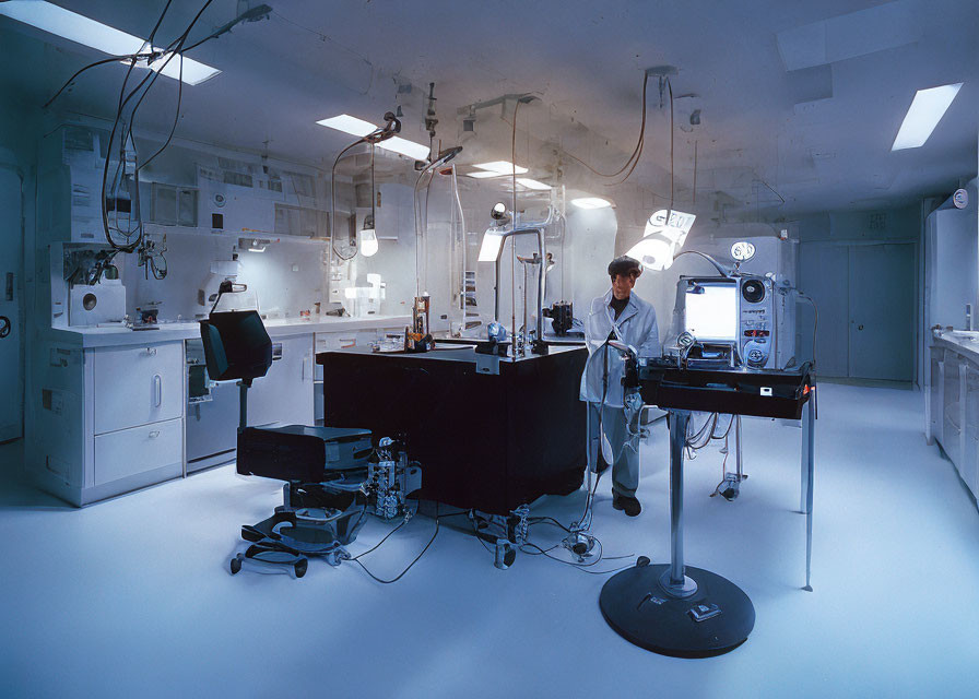 Well-equipped Operating Room with Surgical Lights and Advanced Machinery