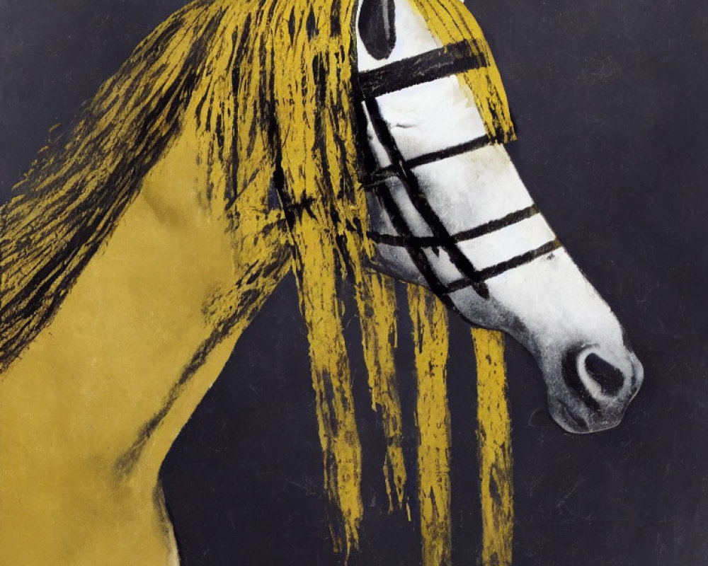 Yellow and Black Hand-Drawn Horse Head Illustration on Dark Background