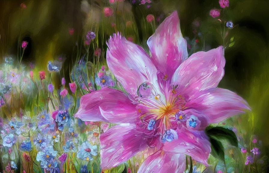 Vibrant Pink Flower in Dreamy Digital Painting