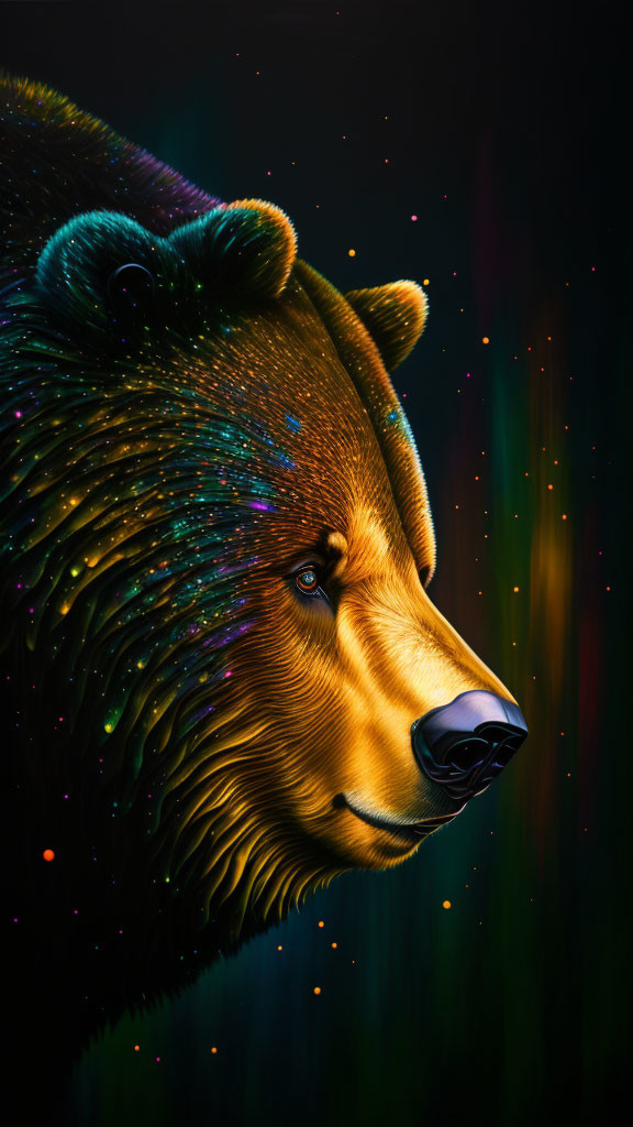 Colorful Bear Head Digital Painting with Neon-Like Strokes