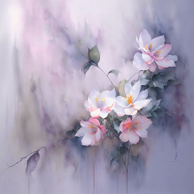 Delicate Pink and White Flowers on Soft-Toned Painting