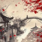 Serene Autumn Scene with Vibrant Leaves and Birds