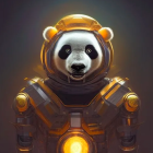 Futuristic armored panda with human-like body in digital art