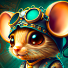 Whimsical mouse in steampunk goggles with water beads & glowing accents