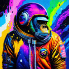 Colorful Astronaut in Vibrant Spacesuit Against Cosmic Background