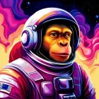 Chimpanzee in astronaut suit with colorful nebula illustration